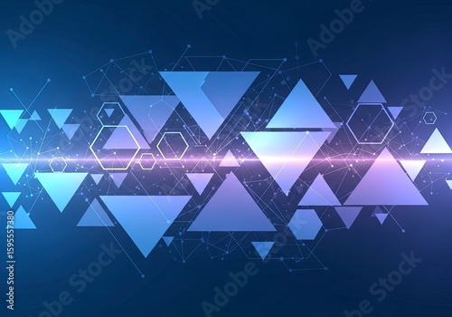 Abstract Digital Technology Background with Geometric Shapes and Interconnected Network Lines