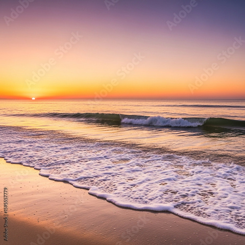 Wallpaper Mural Sunset view over calm beach waves Torontodigital.ca