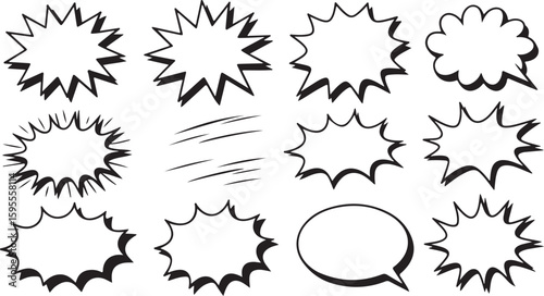 Various comic book style speech bubbles and sound effect elements vector