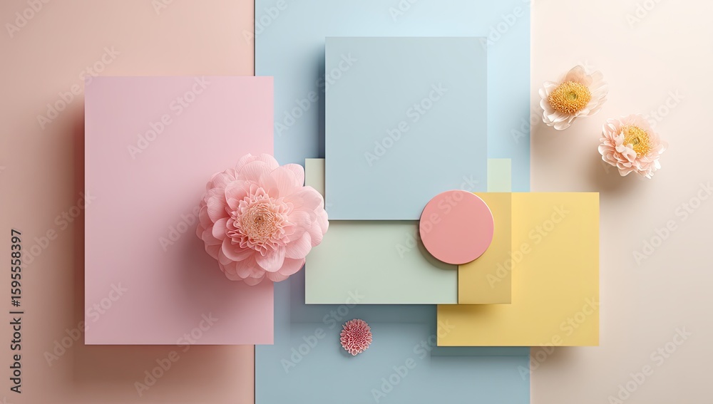 Pastel geometric shapes with flowers Pastel geometric shapes with flowers