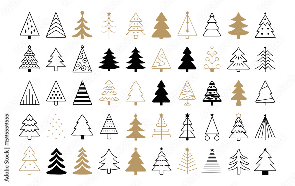 Obraz premium Collection of assorted christmas tree illustrations in various styles and arrangements on a white background