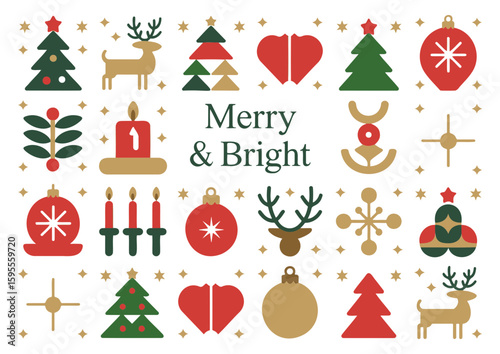 Festive christmas themed pattern featuring christmas trees reindeer ornaments and holiday decorations
