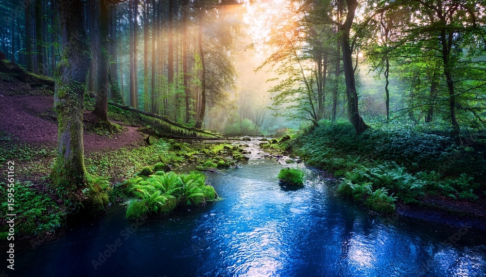 Obraz premium glowing river in a mystical enchanted forest