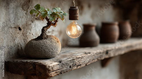 old wooden table with bonsai
