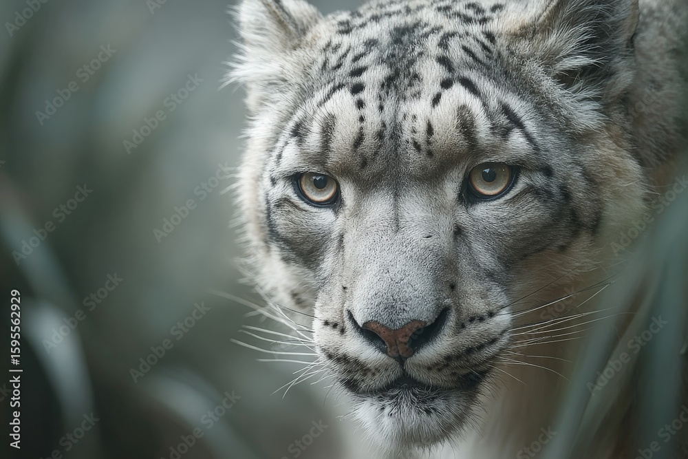 Obraz premium Snow leopard observing its surroundings in a close encounter in a natural habitat setting