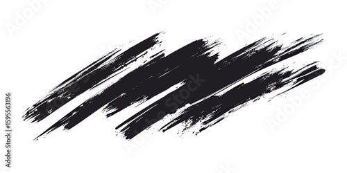 Black ink brush stroke abstract texture with rough edges and uneven paint lines on white background vector illustration for artistic design or grunge style effect