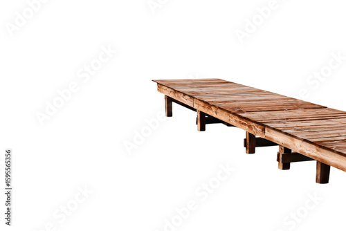 Wooden dock isolated on white background for lakefront scenery and nautical outdoor visuals
