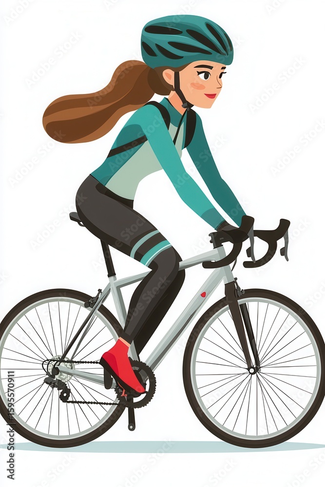 Obraz premium Ride along with grace illustrated woman cycling on bicycle for fitness and outdoor adventure