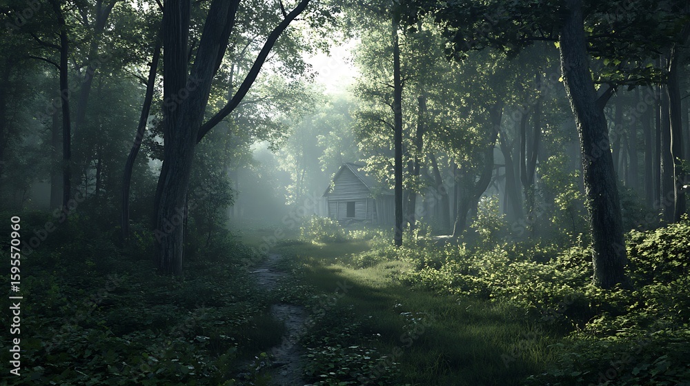 Obraz premium Mysterious Hidden Temple Deep in Lush Green Forest