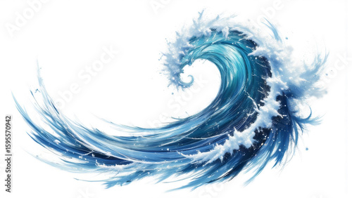 Stylized Blue Ocean Wave with White Foam: Dynamic Water Illustration