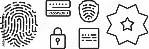 Secure access icon collection with fingerprint, password, and badge – Excellent for authentication, identity, or IT interface design