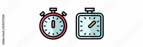 Vector icons of stopwatch and countdown timer with red and white hands – Ideal for task management platforms, digital timekeeping tools, or productivity dashboards.