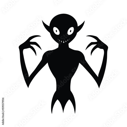 Black silhouette of an alien creature with long limbs and a distinctive head