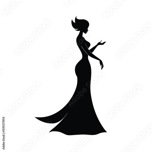 Elegant anime girl silhouette with flowing hair and floral accents