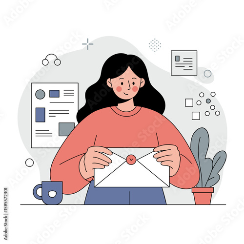Young woman holding envelope with a seal while standing indoors  
