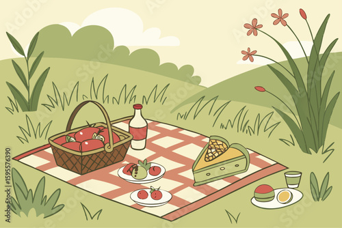 Idyllic Outdoor Picnic Spread with Basket and Treats.