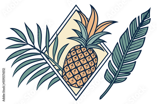 Tropical Pineapple and Palm Leaves Design.