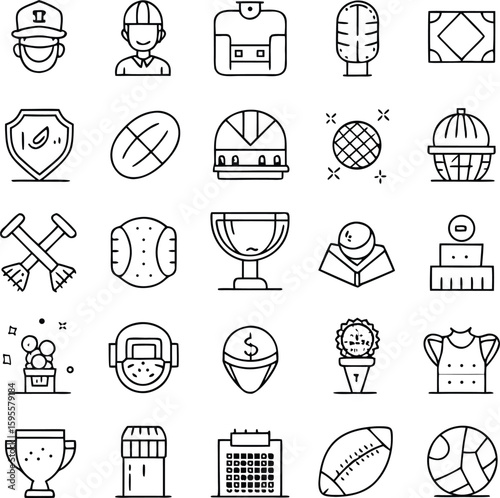 Sports and achievement icons set baseball cap person