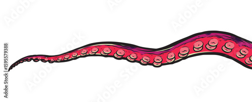 Purple octopus tentacles reaching upwards, squid-like marine animal body parts protruding from out of frame, cut for food or frame design, cartoon colour sketch anime vector illustration. 