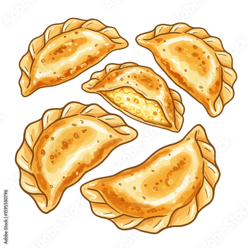 Delicious golden empanadas illustration collection perfect for menus and food designs