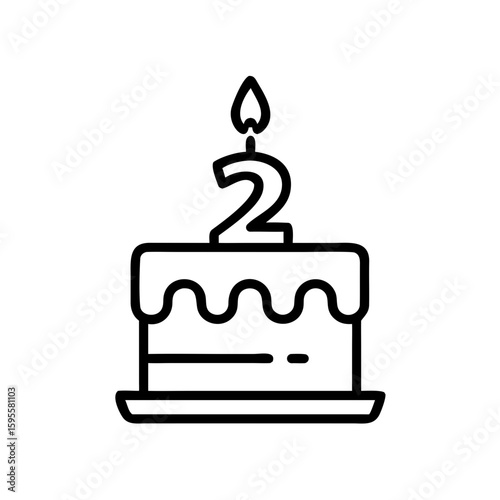 Birthday cake with number two candle in minimalist line design  