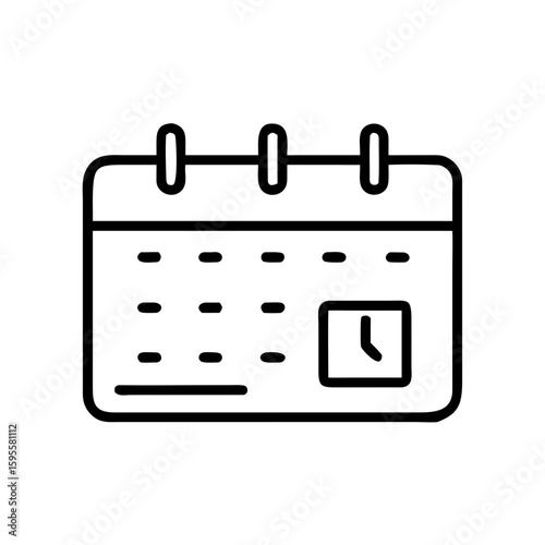 Calendar icon with clock and date in minimalist black design  