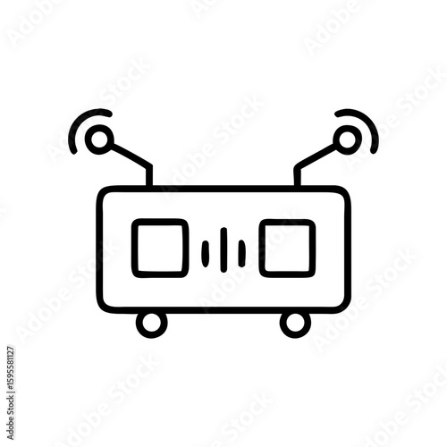 Digital device illustration with sound waves and wireless signals  