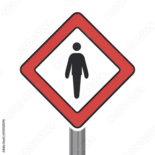 Yellow warning road sign symbol for pedestrian crossing safety ahead