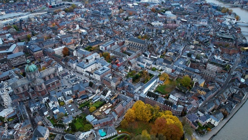 Fototapeta Naklejka Na Ścianę i Meble -  Aerial view of the city Namur in Belgium on a sunny autumn afternoon 