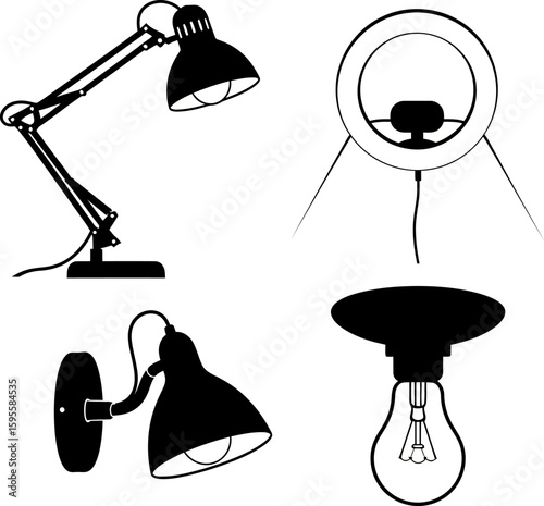 Vector art of various lamps isolated on white background