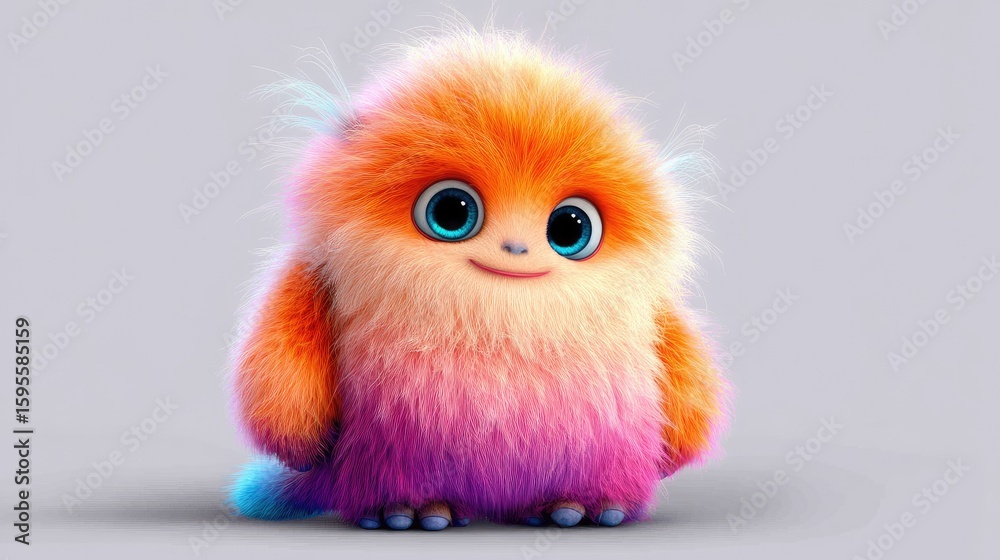 Colorful furry creature against a plain background. Colorful furry creature against a plain background.