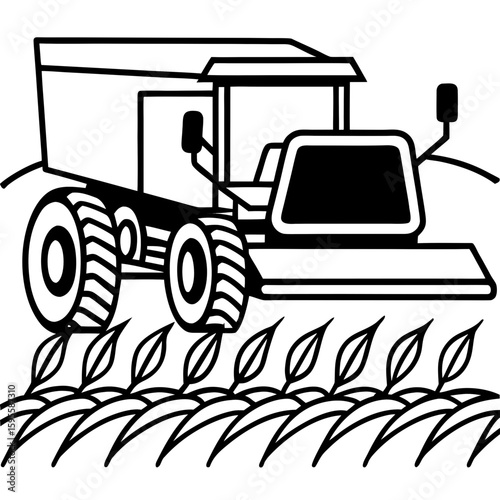 Combine Harvester Silhouette in Field