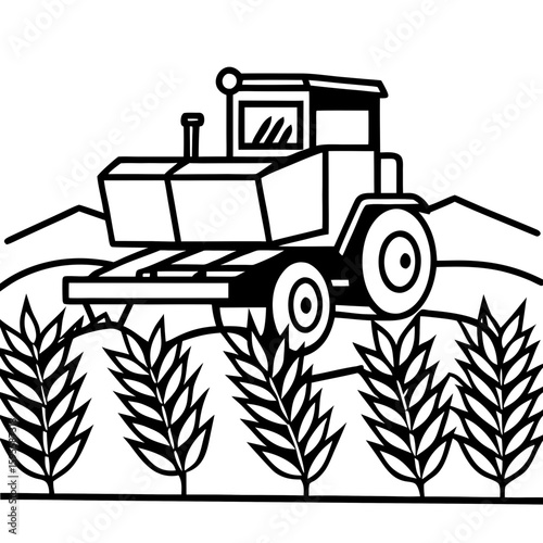 Combine Harvester Silhouette in Field