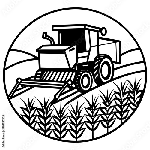 Combine Harvester Silhouette in Field