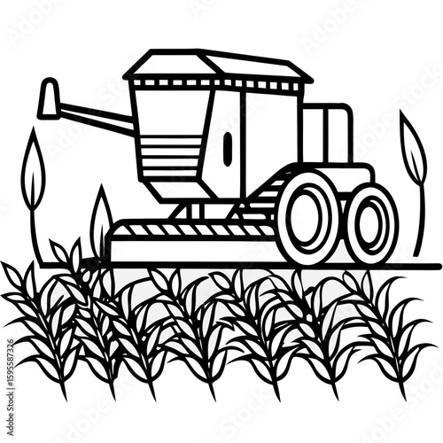Combine Harvester Silhouette in Field