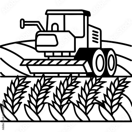 Combine Harvester Silhouette in Field