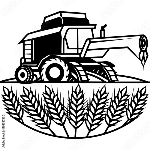 Combine Harvester Silhouette in Field