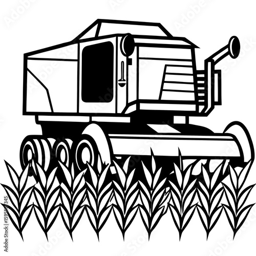 Combine Harvester Silhouette in Field