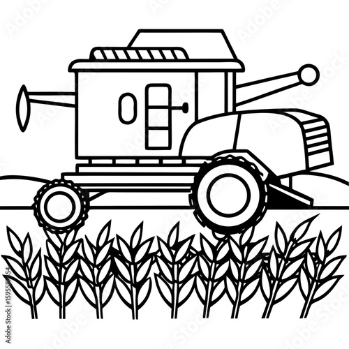 Combine Harvester Silhouette in Field