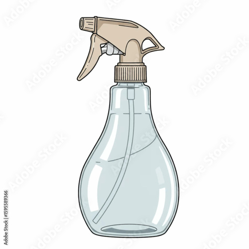 Transparent cleaning spray bottle with beige nozzle – detailed vector mockup for household or cosmetic packaging