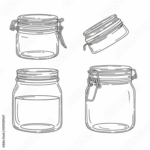 Collection of glass jars with lids – transparent outline SVG set of storage containers for kitchen, food, or craft use