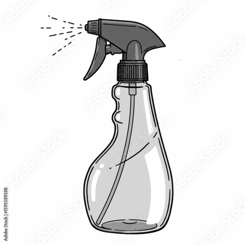 Cleaning spray bottle line art with trigger – SVG outline packaging for household cleaner, cosmetics or gardening products