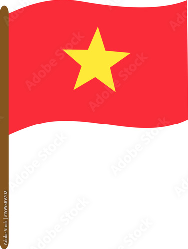 Flag of Vietnam. Vector illustration of Vietnamese flag in flat style. Waving flag. Suitable for stickers, signs, emblem etc.