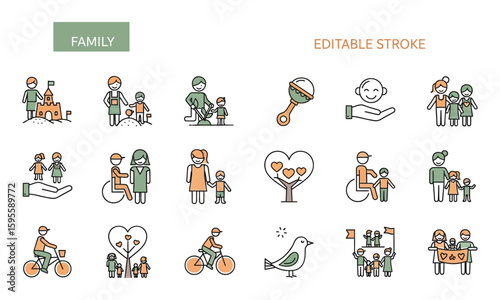 Family activities and relationships icons people children