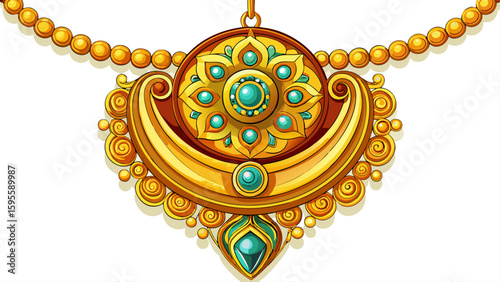 Gold necklace with intricate pendant