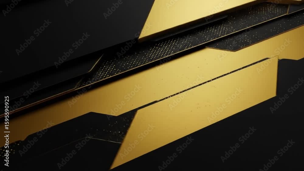 Abstract background featuring black geometric shapes and a gold stripe with a dotted texture