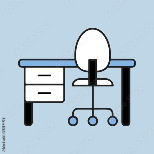 Home or office desk with caster chair icon