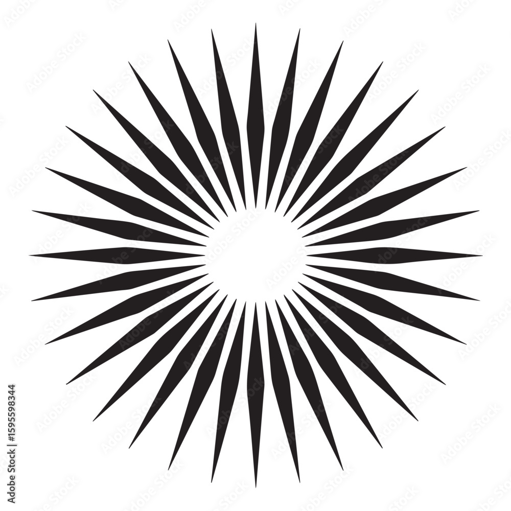 Obraz premium A simple black and white radial sunburst design, radiating energy and light in an abstract pattern isolated on white background