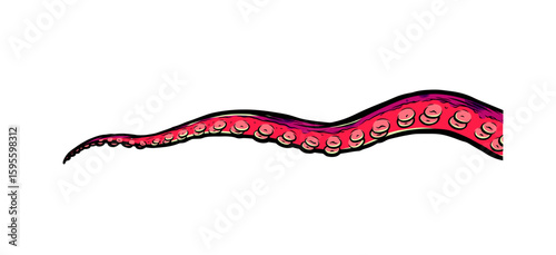 Purple octopus tentacles reaching upwards, squid-like marine animal body parts protruding from out of frame, cut for food or frame design, cartoon colour sketch anime vector illustration. 