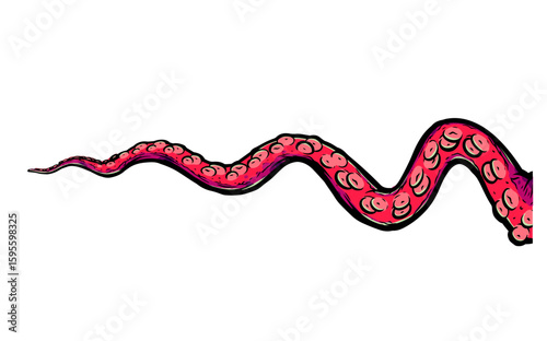 Purple octopus tentacles reaching upwards, squid-like marine animal body parts protruding from out of frame, cut for food or frame design, cartoon colour sketch anime vector illustration. 